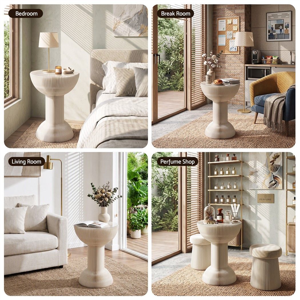 Artiss Paper End Table Honeycomb Coffee Table Foldable Round Bedside Side Table White 40x55cm Bedworld