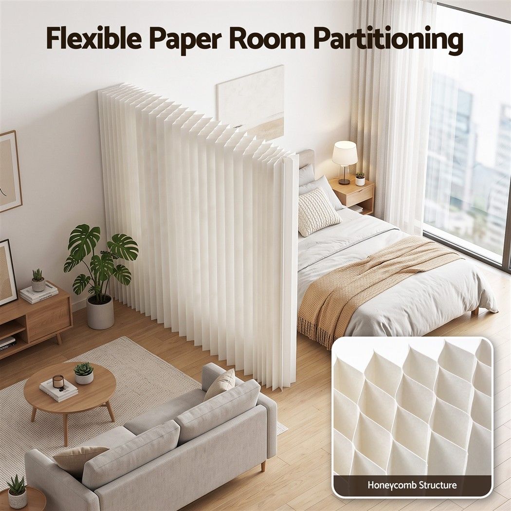 Artiss Paper Room Divider Folding Partition Screen Honeycomb Privacy Screen Freestanding 150cm White Bedworld