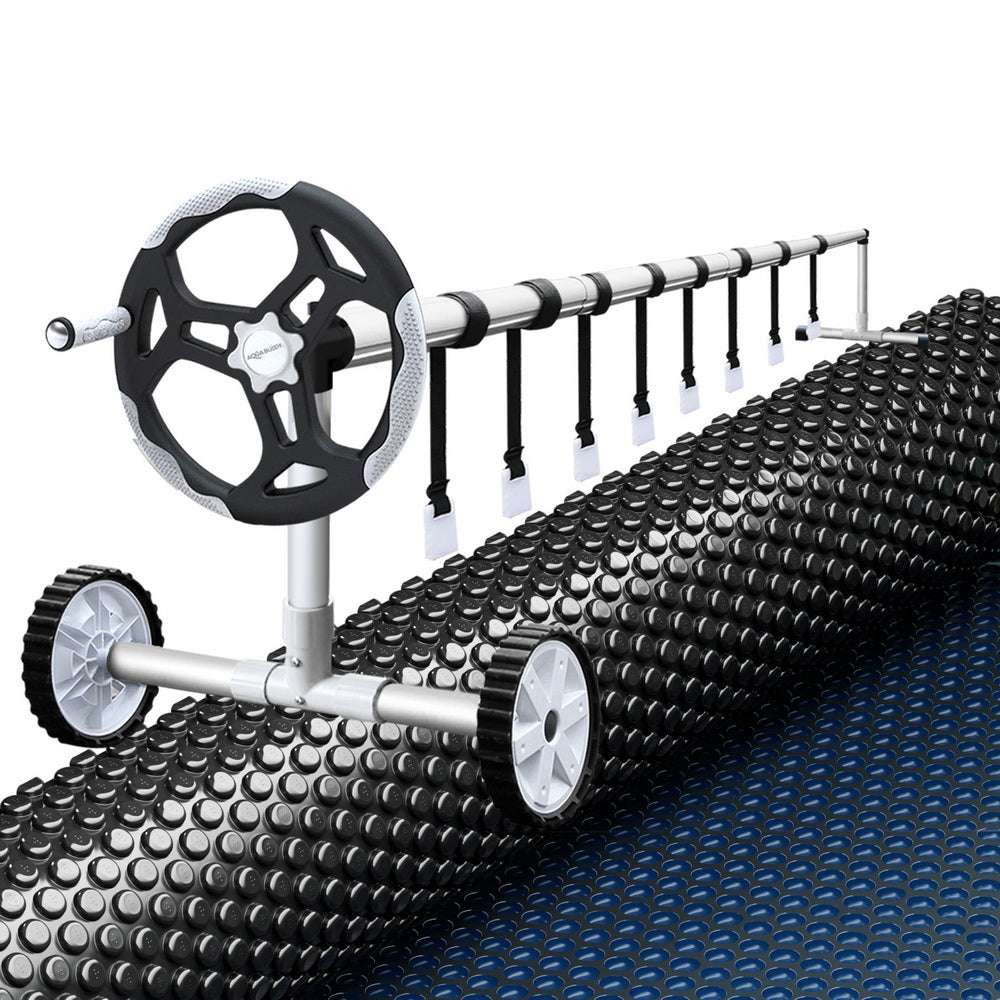 Aqua Buddy Pool Cover 600 Micron 6.5x3m w/ Roller 5.55m Swimming Pools Black Solar Blanket