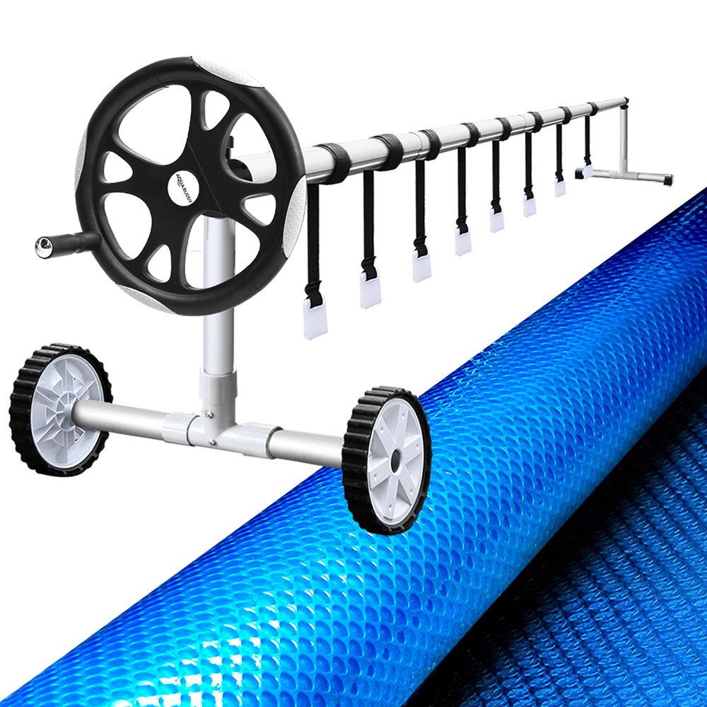 Aqua Buddy Pool Cover 8x4.2m 400 Micron Blue Swimming Pool Solar Blanket 5.5m Roller Bedworld