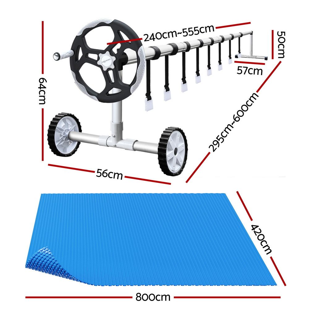 Aqua Buddy Pool Cover 8x4.2m 400 Micron Blue Swimming Pool Solar Blanket 5.5m Roller Bedworld