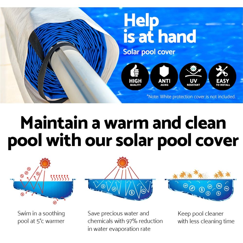 Aqua Buddy Pool Cover 8x4.2m 400 Micron Blue Swimming Pool Solar Blanket 5.5m Roller Bedworld