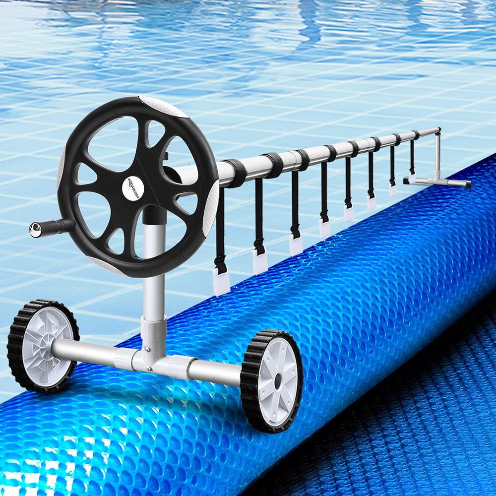 Aqua Buddy Pool Cover 8x4.2m 400 Micron Blue Swimming Pool Solar Blanket 5.5m Roller Bedworld