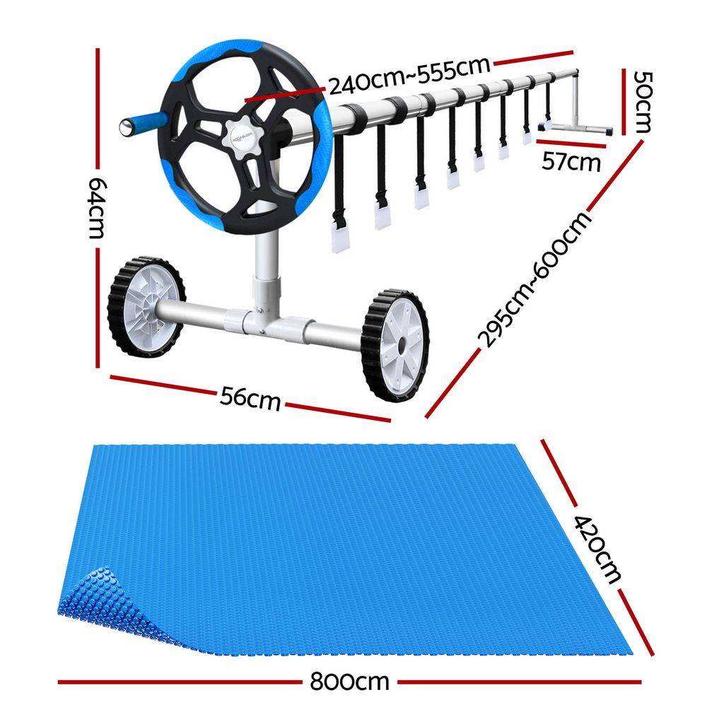 Aqua Buddy Pool Cover 8x4.2m 400 Micron Swimming Pool Solar Blanket 5.5m Roller Blue Bedworld