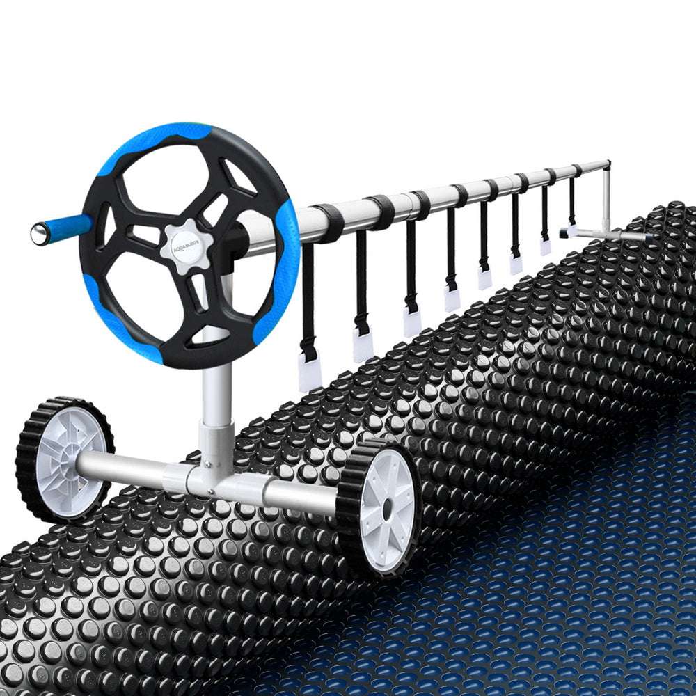 Aqua Buddy Pool Cover 600 Micron 8.5x4.2m w/ Blue Roller 5.55m Black Solar Blanket