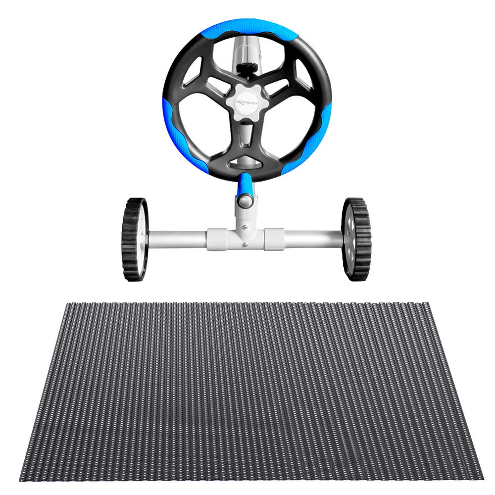 Aqua Buddy Pool Cover 600 Micron 9.5x5m w/ Blue Roller 5.55m Black Solar Blanket