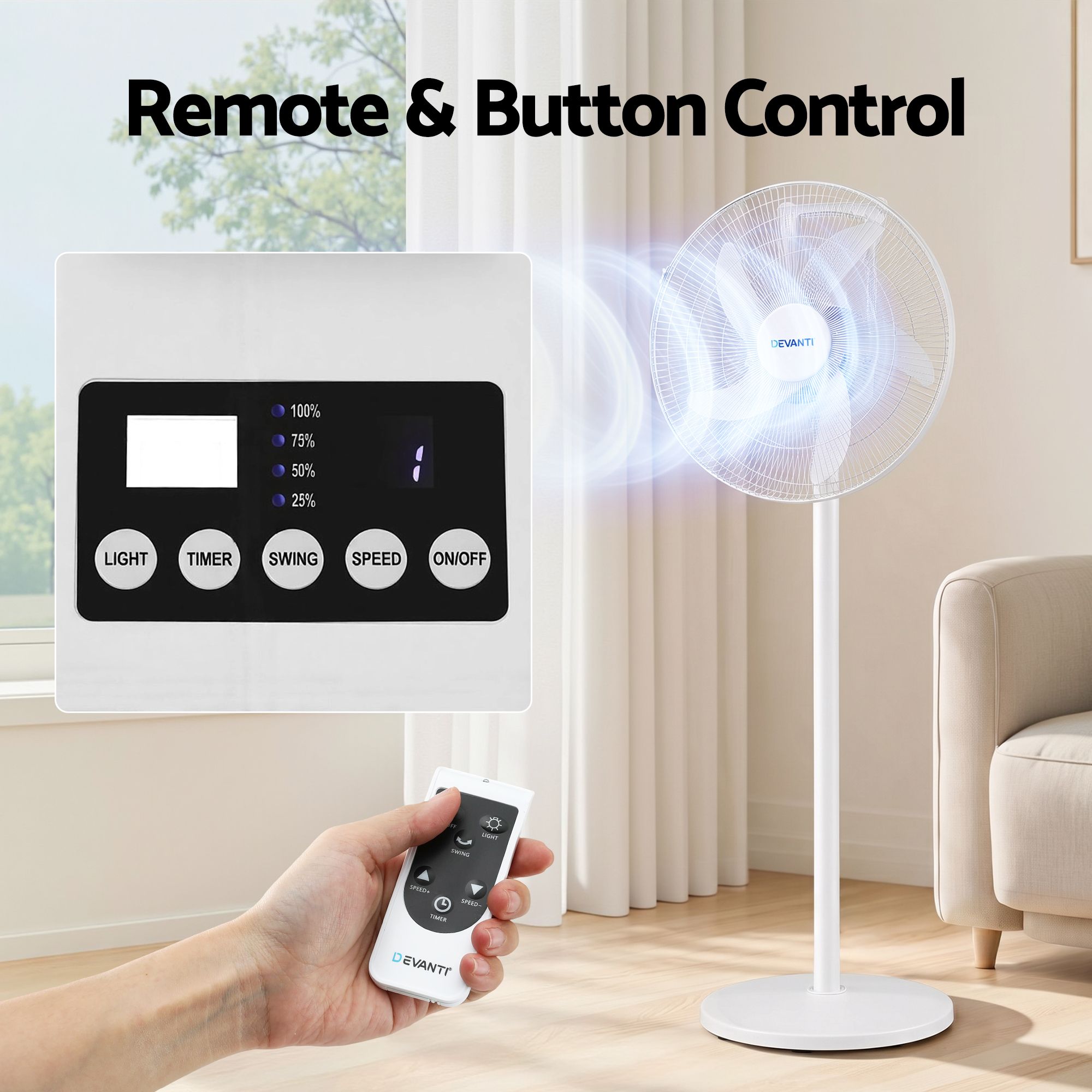 DEVANTI 16" 5-in-1 Rechargeable Fan for Pedestal Table Floor Wall Ceiling Bedworld