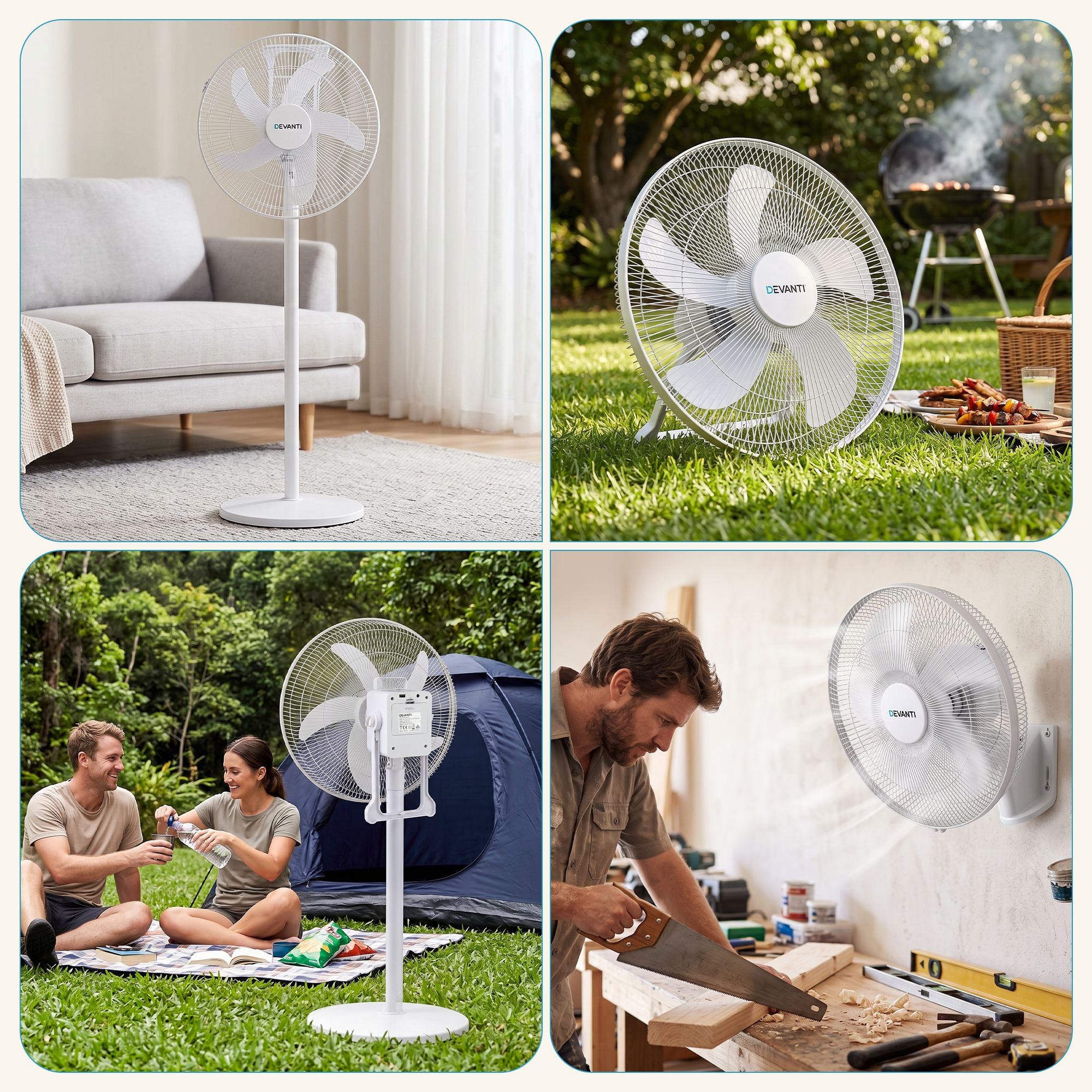 DEVANTI 16" 5-in-1 Rechargeable Fan for Pedestal Table Floor Wall Ceiling Bedworld