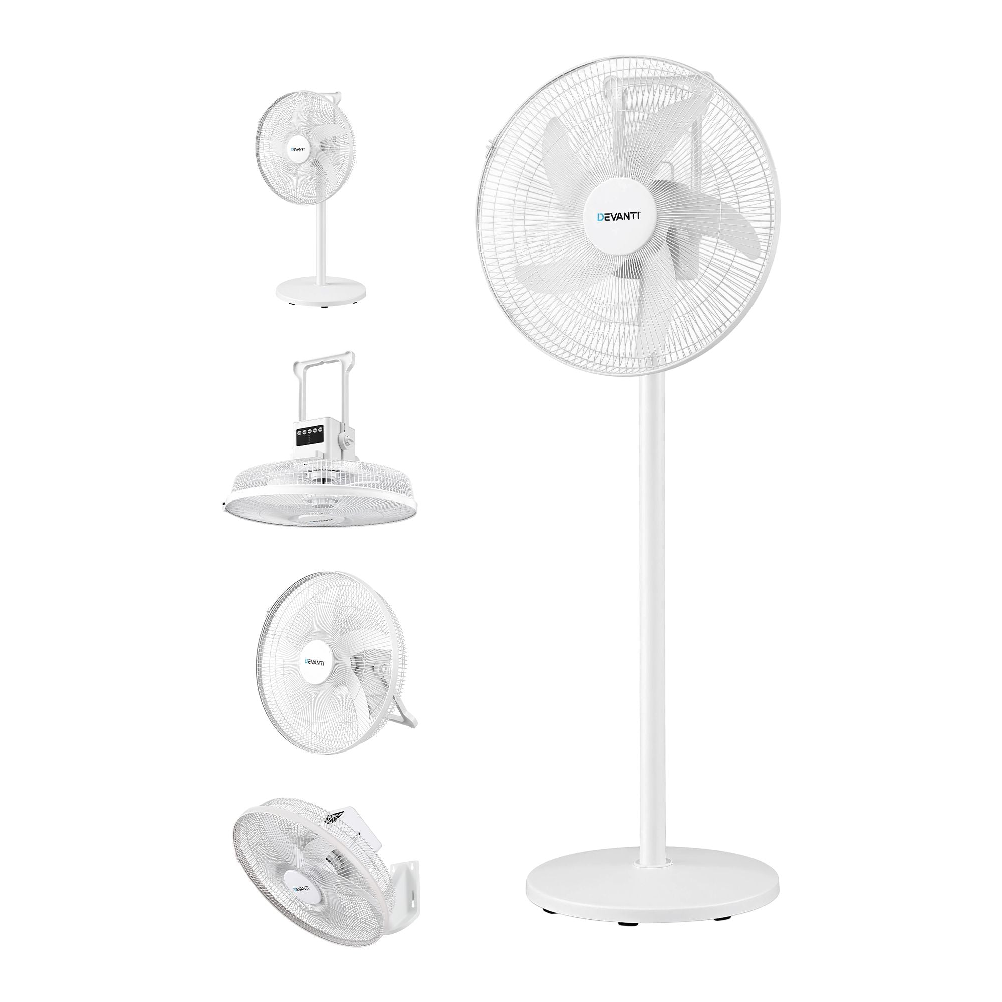 DEVANTI 16" 5-in-1 Rechargeable Fan for Pedestal Table Floor Wall Ceiling Bedworld