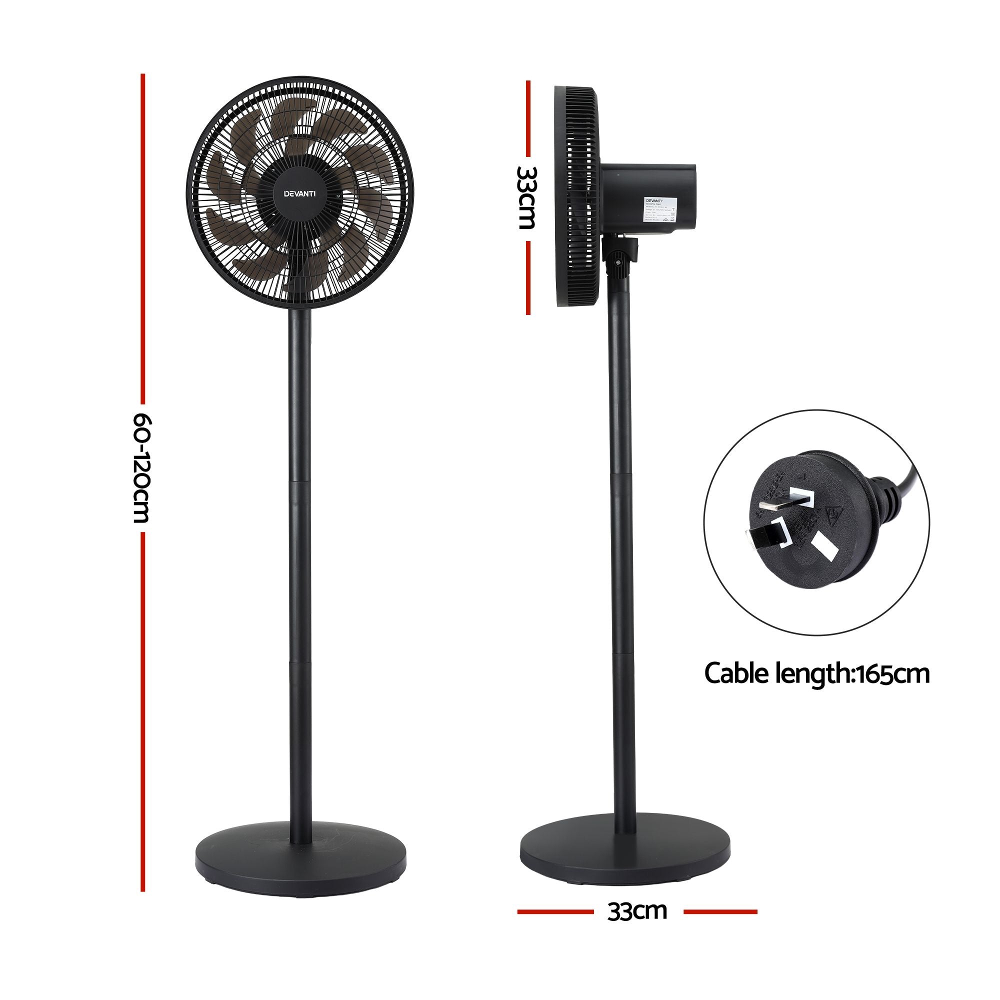 Devanti Pedestal Fan with Remote, 7 Speeds 3 Heights DC Motor, Black Bedworld