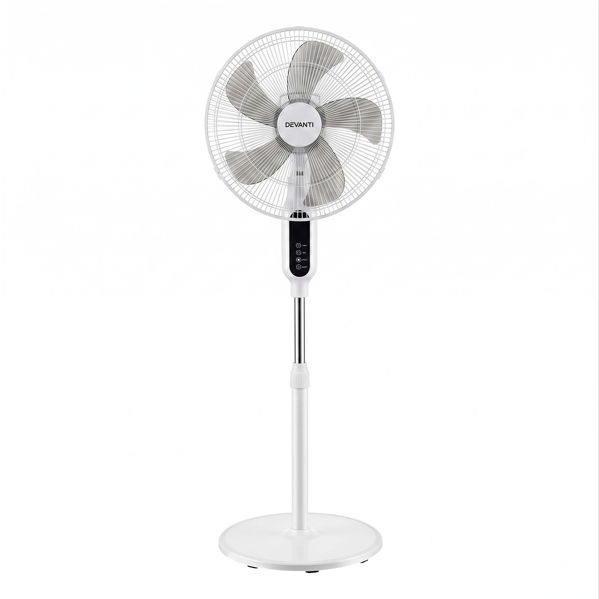 DEVANTI 16" Pedestal Fan with Remote 3 Speeds 8H Timer, White Bedworld