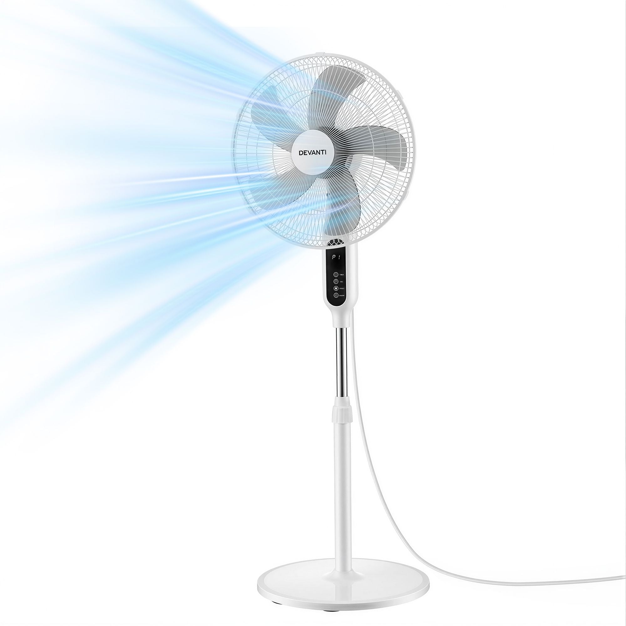DEVANTI 16" Pedestal Fan with Remote 3 Speeds 8H Timer, White Bedworld