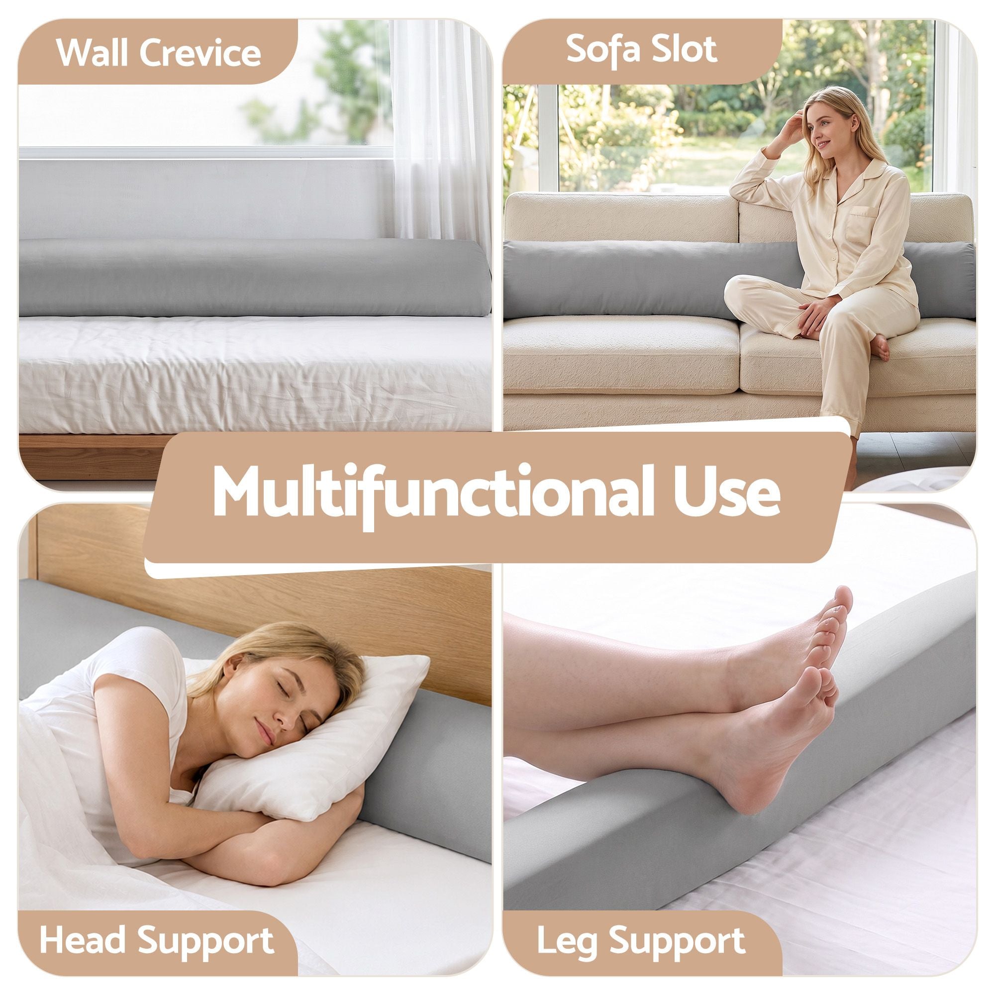 Giselle Double Bed Wedge Pillow For Headboard, Close Gap And Stop Pillows Sliding, Perfect For Dorm Or Tatami Reading, 25D Foam Mattress Gap Filler With 2 Side Pockets, Washable 110gsm Cover Bedworld