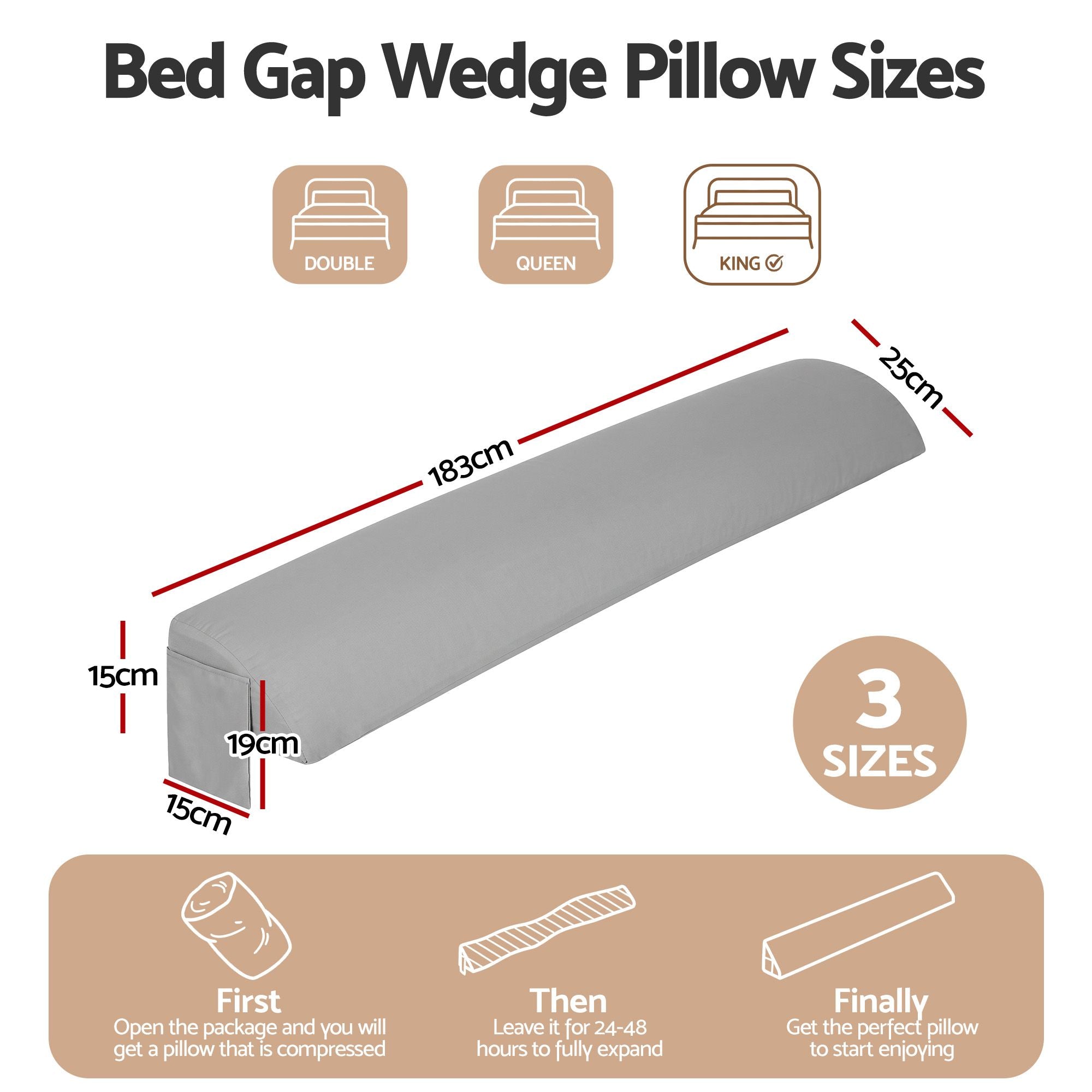 Giselle King Bed Wedge Pillow For Headboard, Close Gap And Stop Pillows Sliding, Perfect For Dorm Or Tatami Reading, 25D Foam Mattress Gap Filler With 2 Side Pockets, Washable 110gsm Cover Bedworld