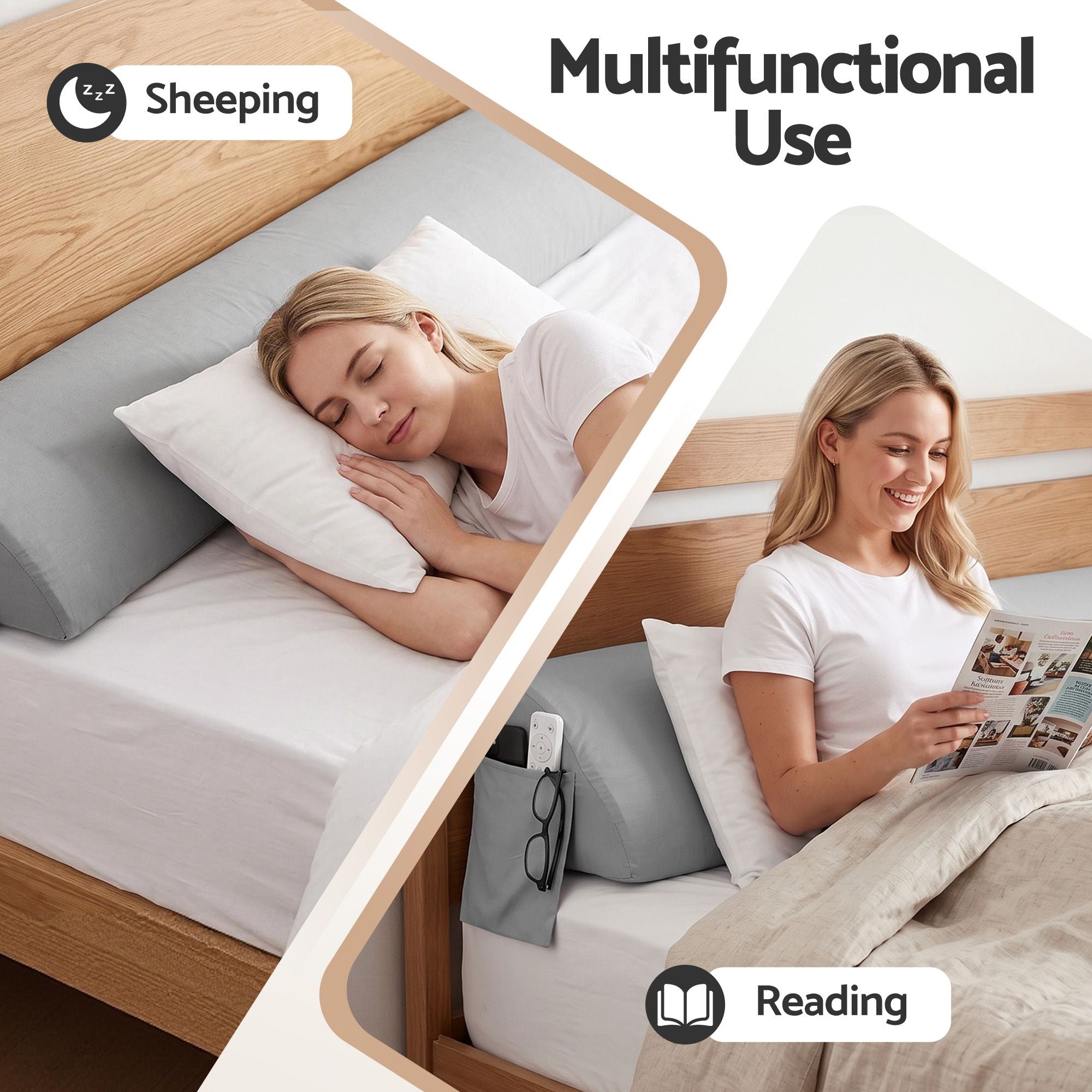 Giselle King Bed Wedge Pillow For Headboard, Close Gap And Stop Pillows Sliding, Perfect For Dorm Or Tatami Reading, 25D Foam Mattress Gap Filler With 2 Side Pockets, Washable 110gsm Cover Bedworld