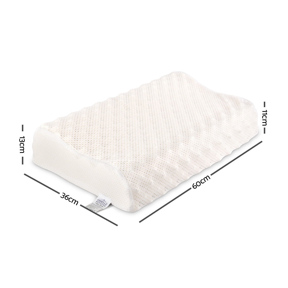 Natural latex pillow, creamy white; labeled dimensions 36cm x 60cm x 11cm