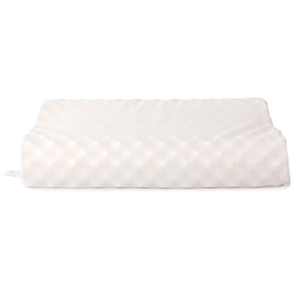 Natural latex pillow in creamy white fabric cover with small dotted texture