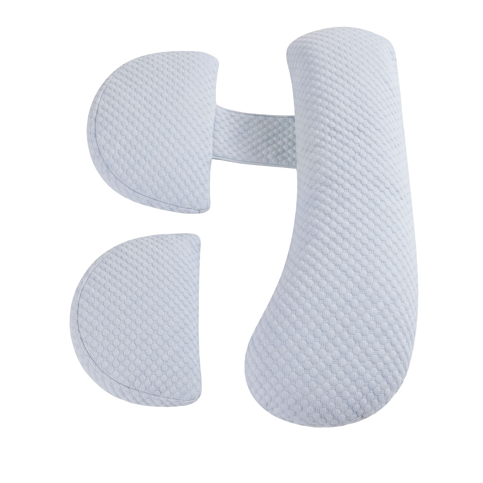 Light blue adjustable maternity body pillow set with U-shape and curved side pieces