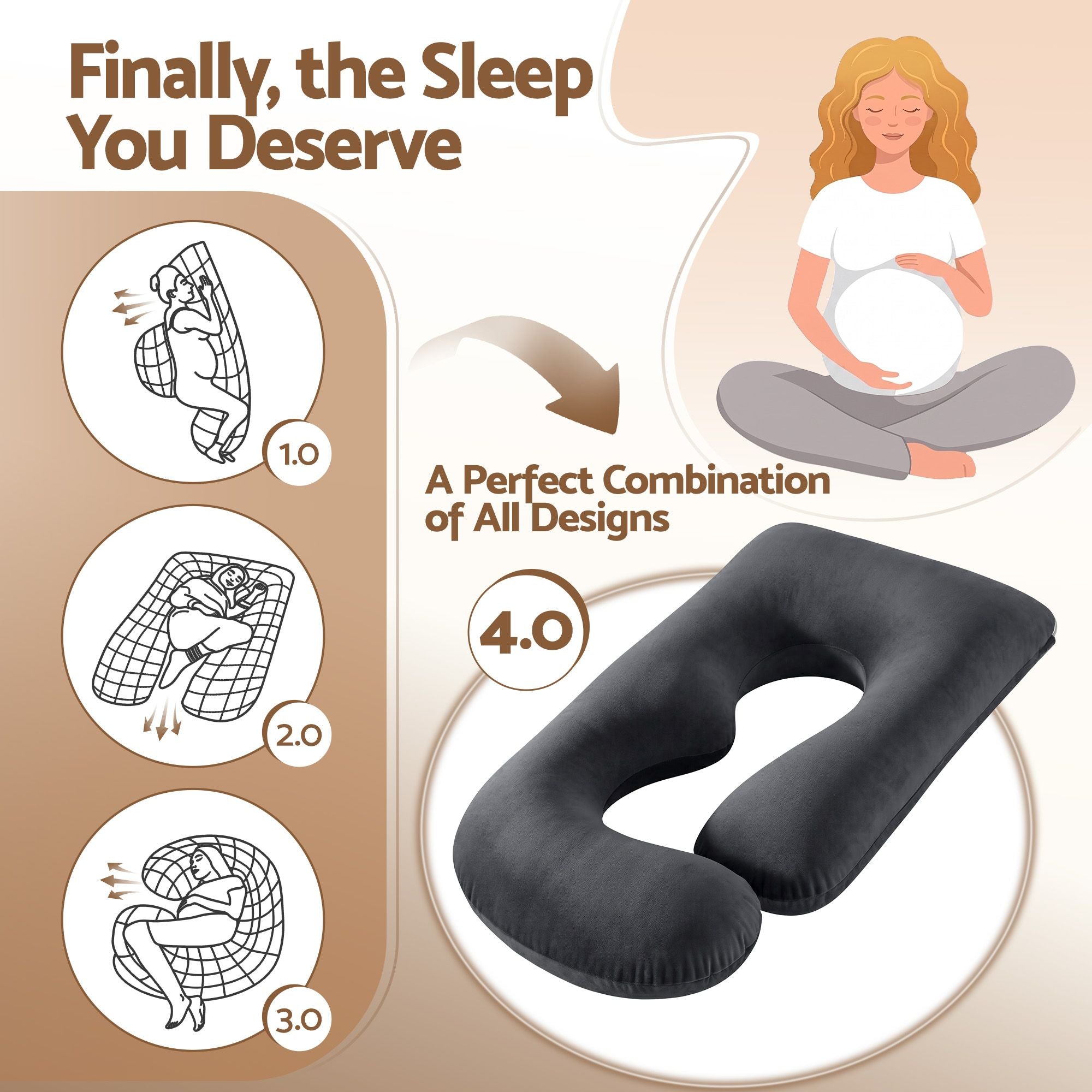 Dark grey nursing and maternity pillow with U-shaped center cutout