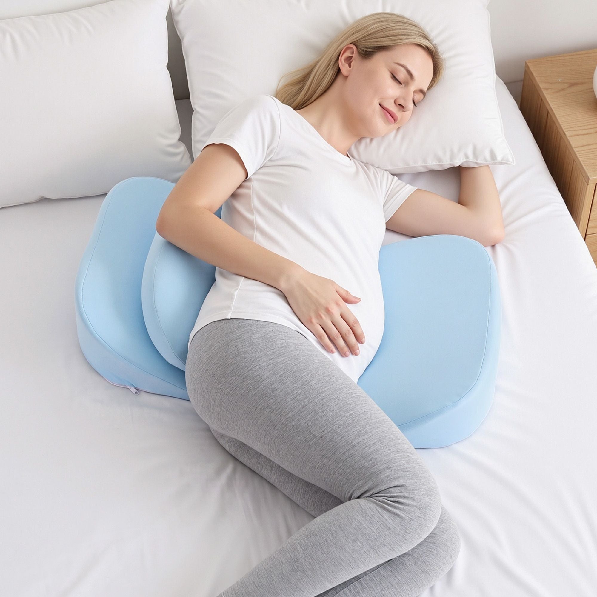 Giselle Bedding Memory Foam Pregnancy Pillow Adjustable with Concave Curve Design, Support for Back, Belly, and Hips, Blue Bedworld