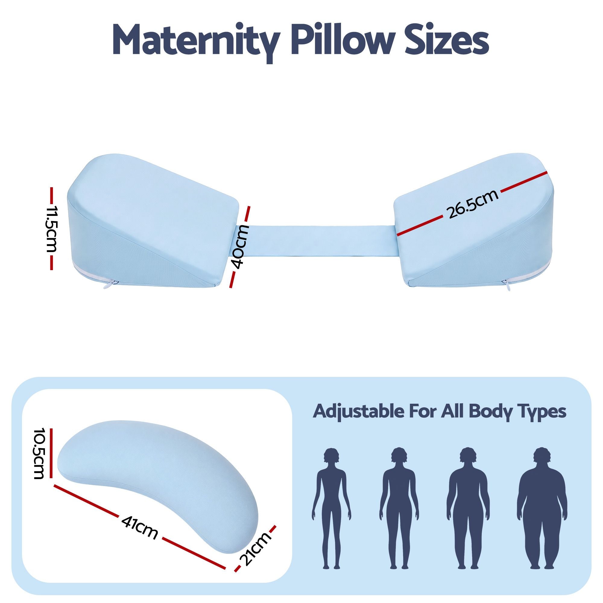 Giselle Bedding Memory Foam Pregnancy Pillow Adjustable with Concave Curve Design, Support for Back, Belly, and Hips, Blue Bedworld