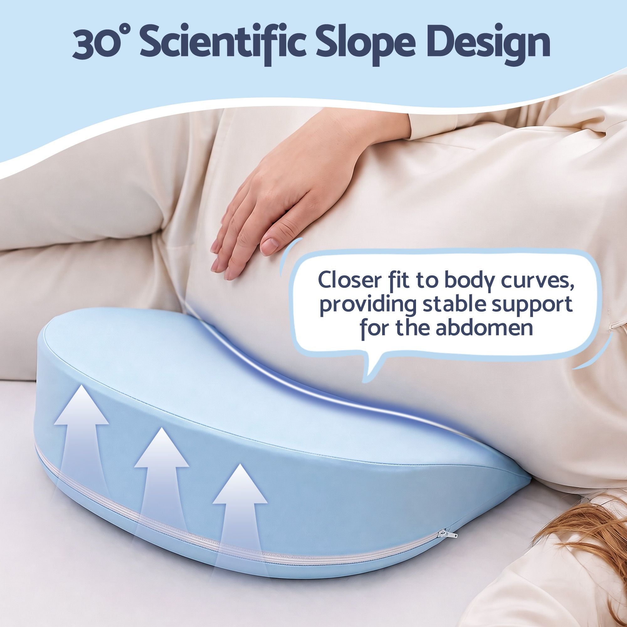 Giselle Bedding Memory Foam Pregnancy Pillow Adjustable with Concave Curve Design, Support for Back, Belly, and Hips, Blue Bedworld