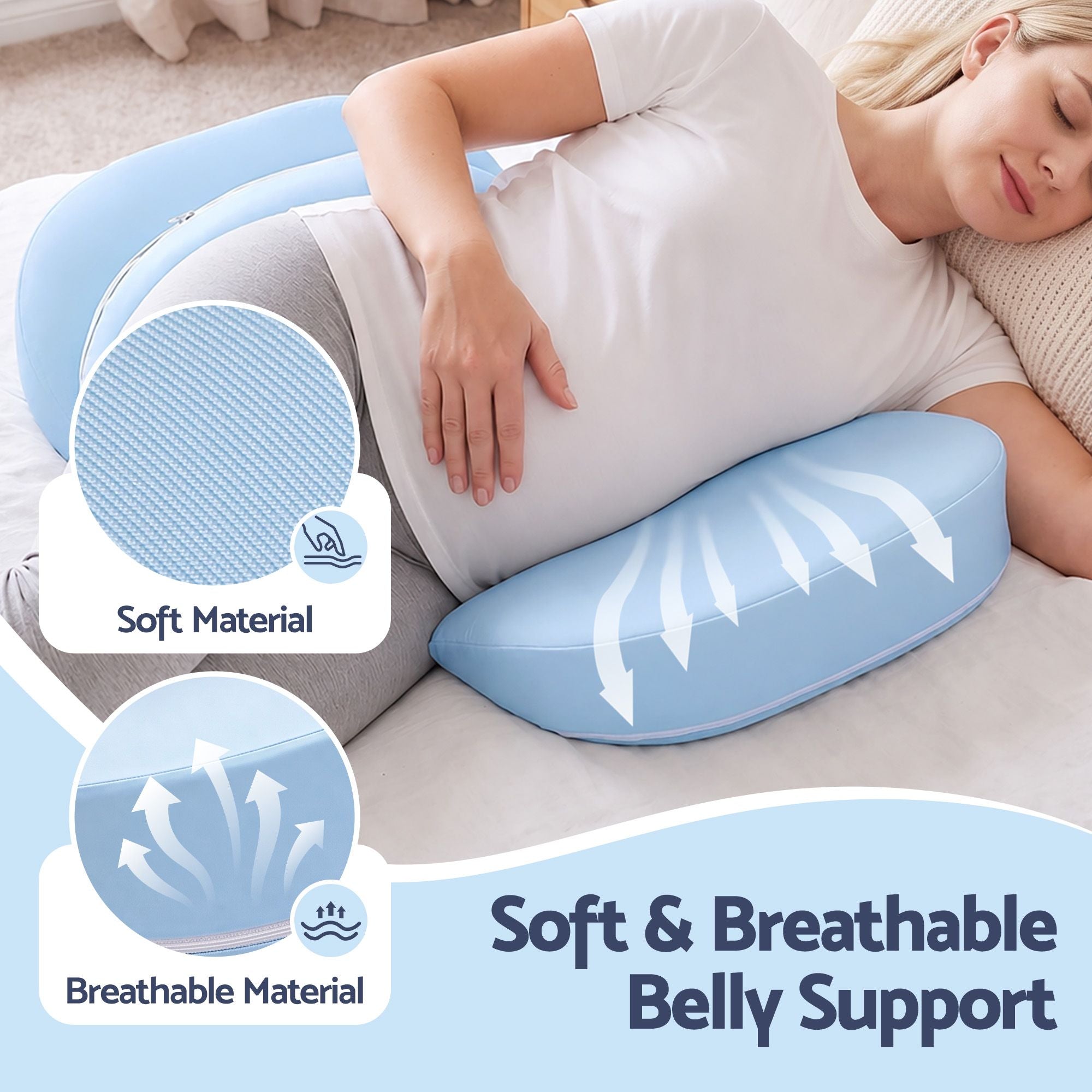 Giselle Bedding Memory Foam Pregnancy Pillow Adjustable with Concave Curve Design, Support for Back, Belly, and Hips, Blue Bedworld