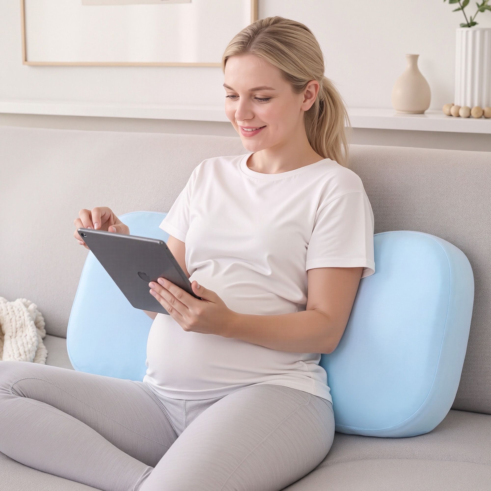 Giselle Bedding Memory Foam Pregnancy Pillow Adjustable with Concave Curve Design, Support for Back, Belly, and Hips, Blue Bedworld