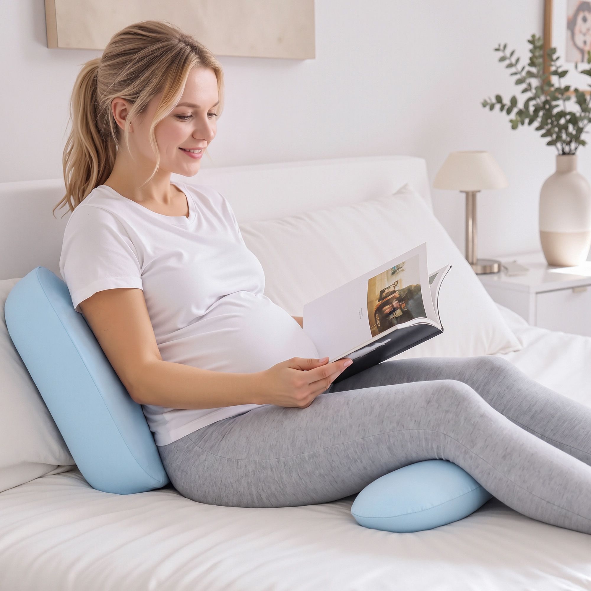 Giselle Bedding Memory Foam Pregnancy Pillow Adjustable with Concave Curve Design, Support for Back, Belly, and Hips, Blue Bedworld