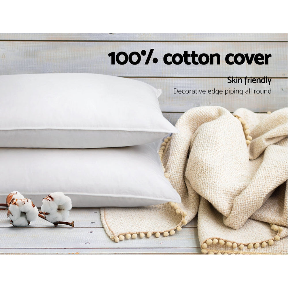 White bed pillow with 100% cotton cover and decorative edge piping
