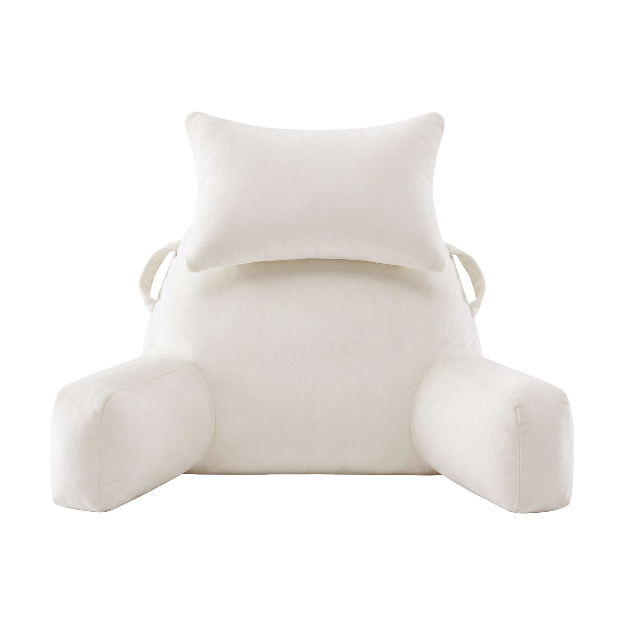 Light beige reading pillow with neck cushion and two padded side armrests