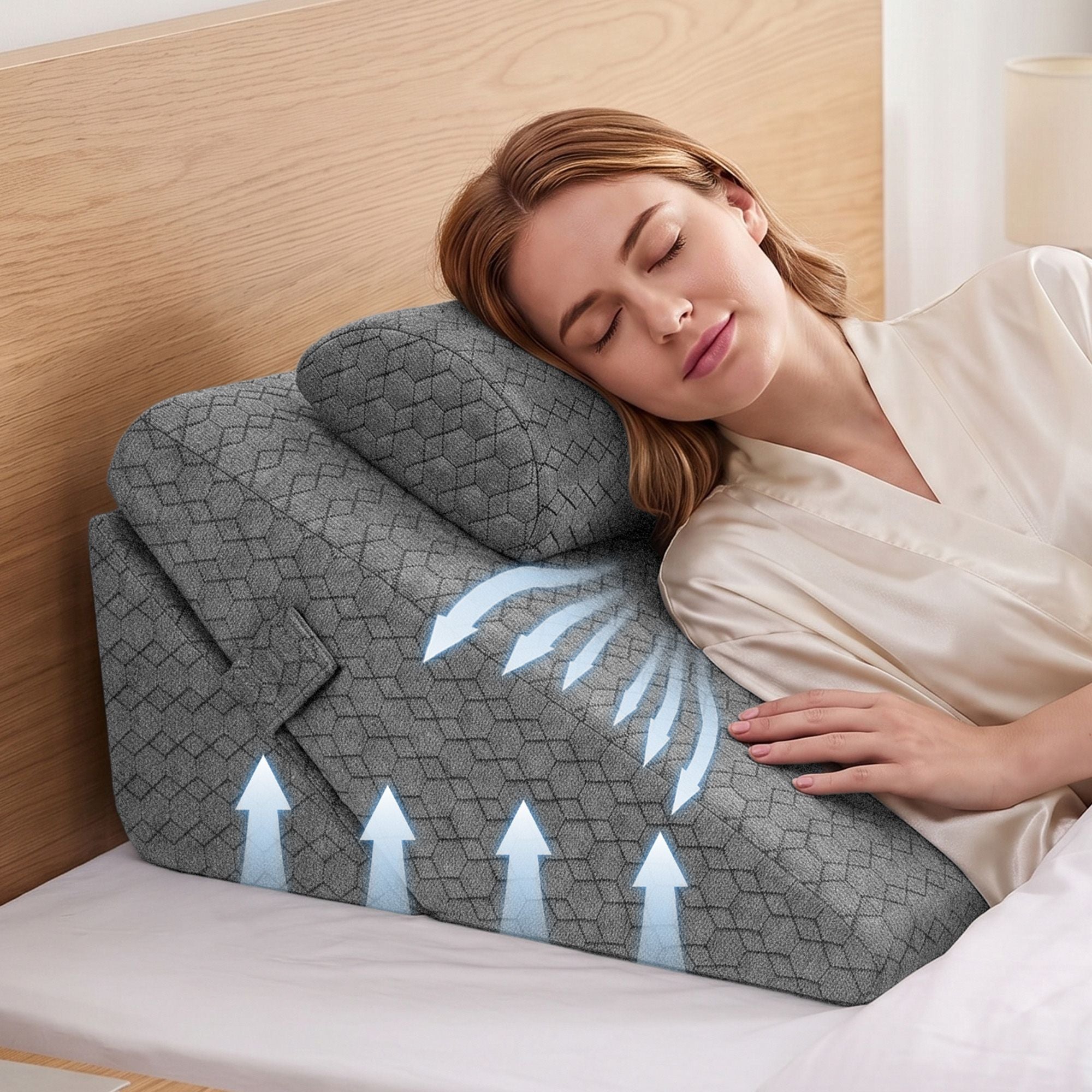 Giselle Bed Wedge Pillow for Headboard, Egg Gel Solves Night Sweats, Triangle Pillow for Reading & Sleeping, Adjustable Back & Neck Support, 30D Foam Bedworld