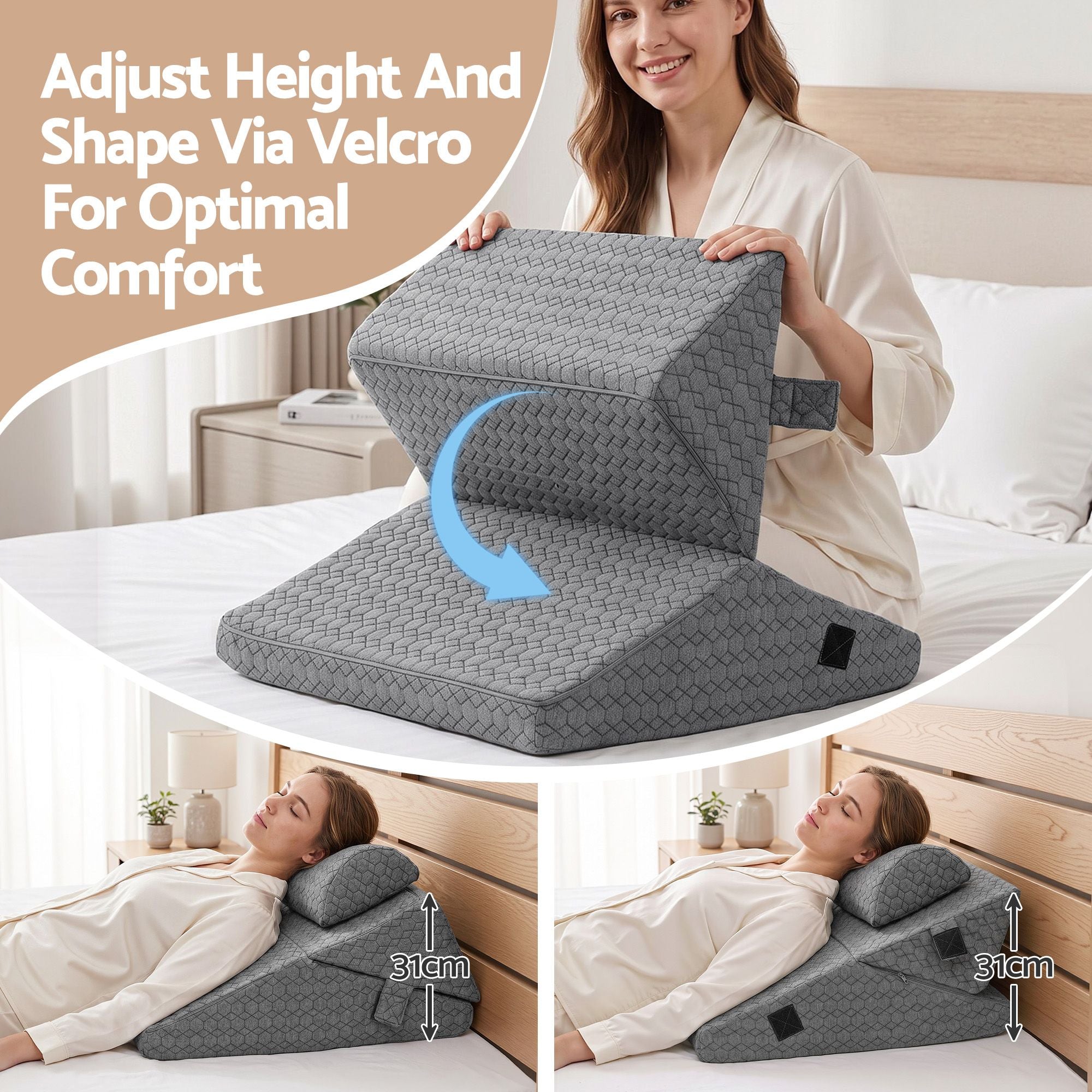 Giselle Bed Wedge Pillow for Headboard, Egg Gel Solves Night Sweats, Triangle Pillow for Reading & Sleeping, Adjustable Back & Neck Support, 30D Foam Bedworld
