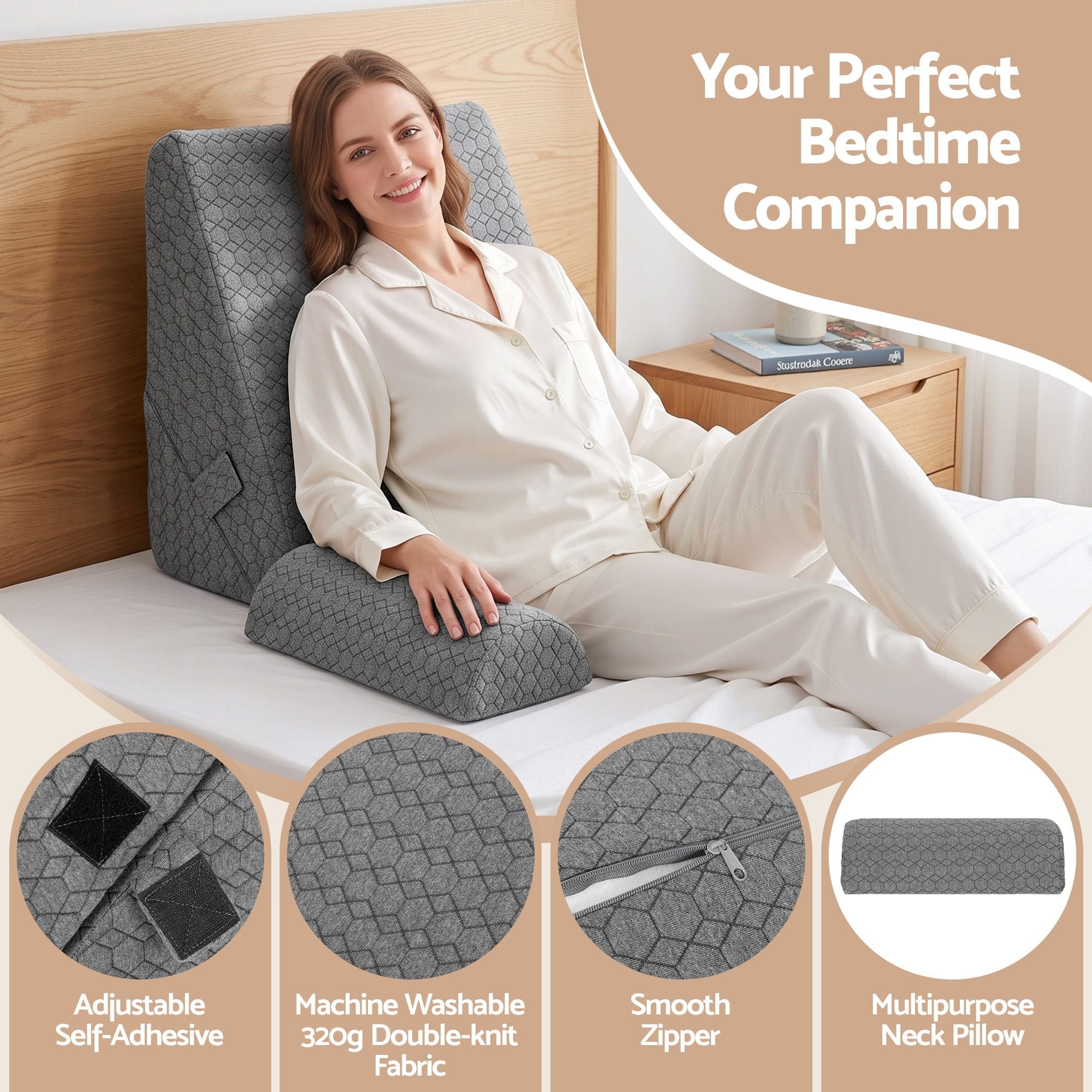Giselle Bed Wedge Pillow for Headboard, Egg Gel Solves Night Sweats, Triangle Pillow for Reading & Sleeping, Adjustable Back & Neck Support, 30D Foam Bedworld
