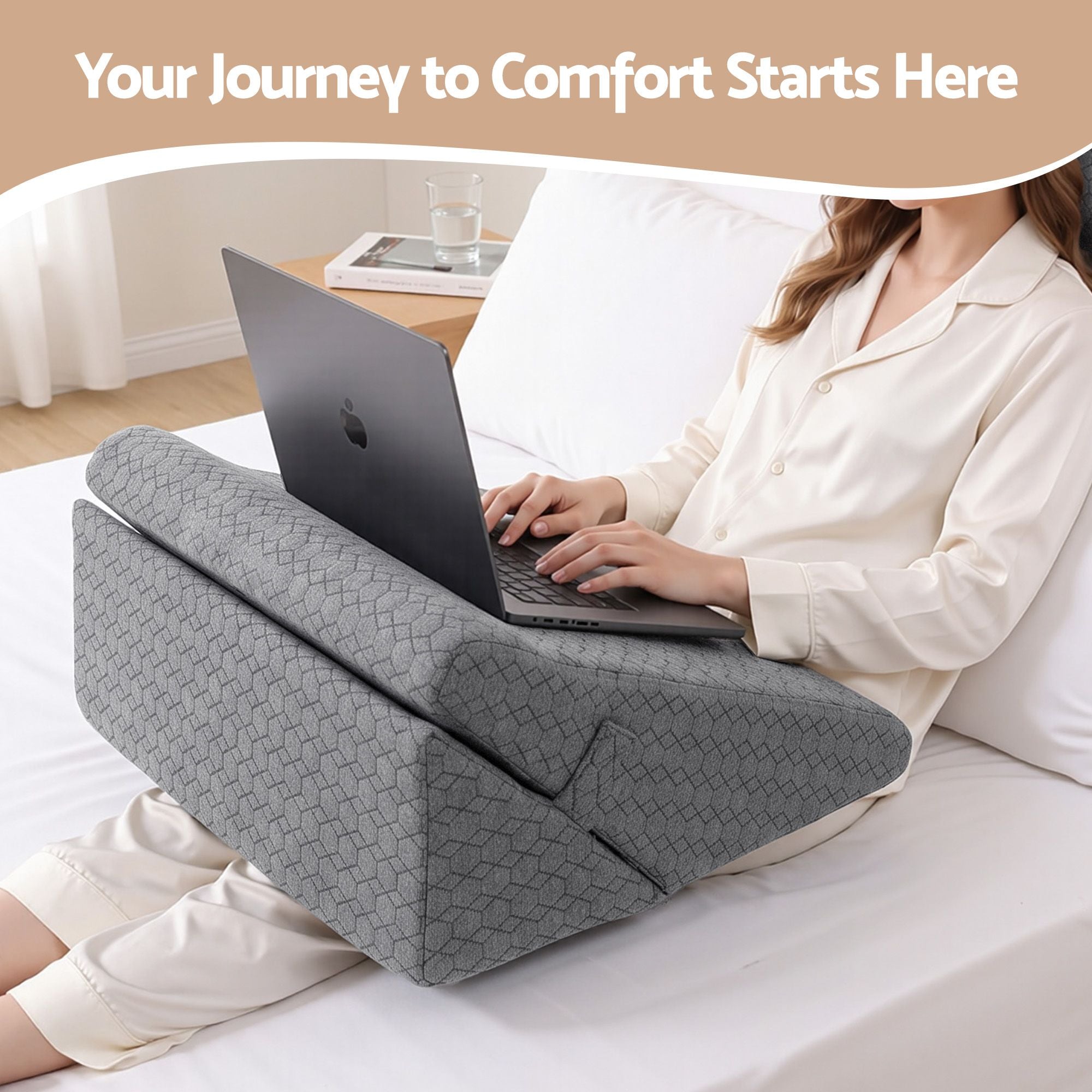 Giselle Bed Wedge Pillow for Headboard, Egg Gel Solves Night Sweats, Triangle Pillow for Reading & Sleeping, Adjustable Back & Neck Support, 30D Foam Bedworld