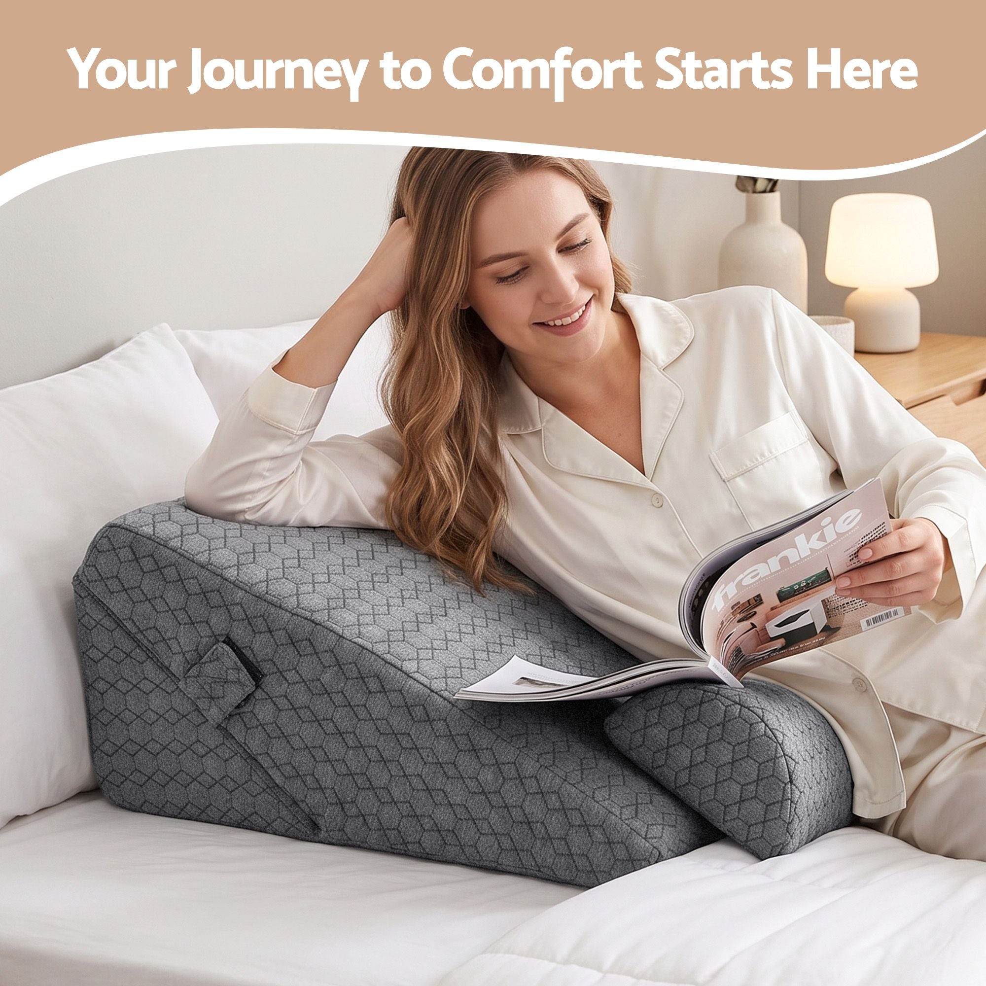 Giselle Bed Wedge Pillow for Headboard, Egg Gel Solves Night Sweats, Triangle Pillow for Reading & Sleeping, Adjustable Back & Neck Support, 30D Foam Bedworld