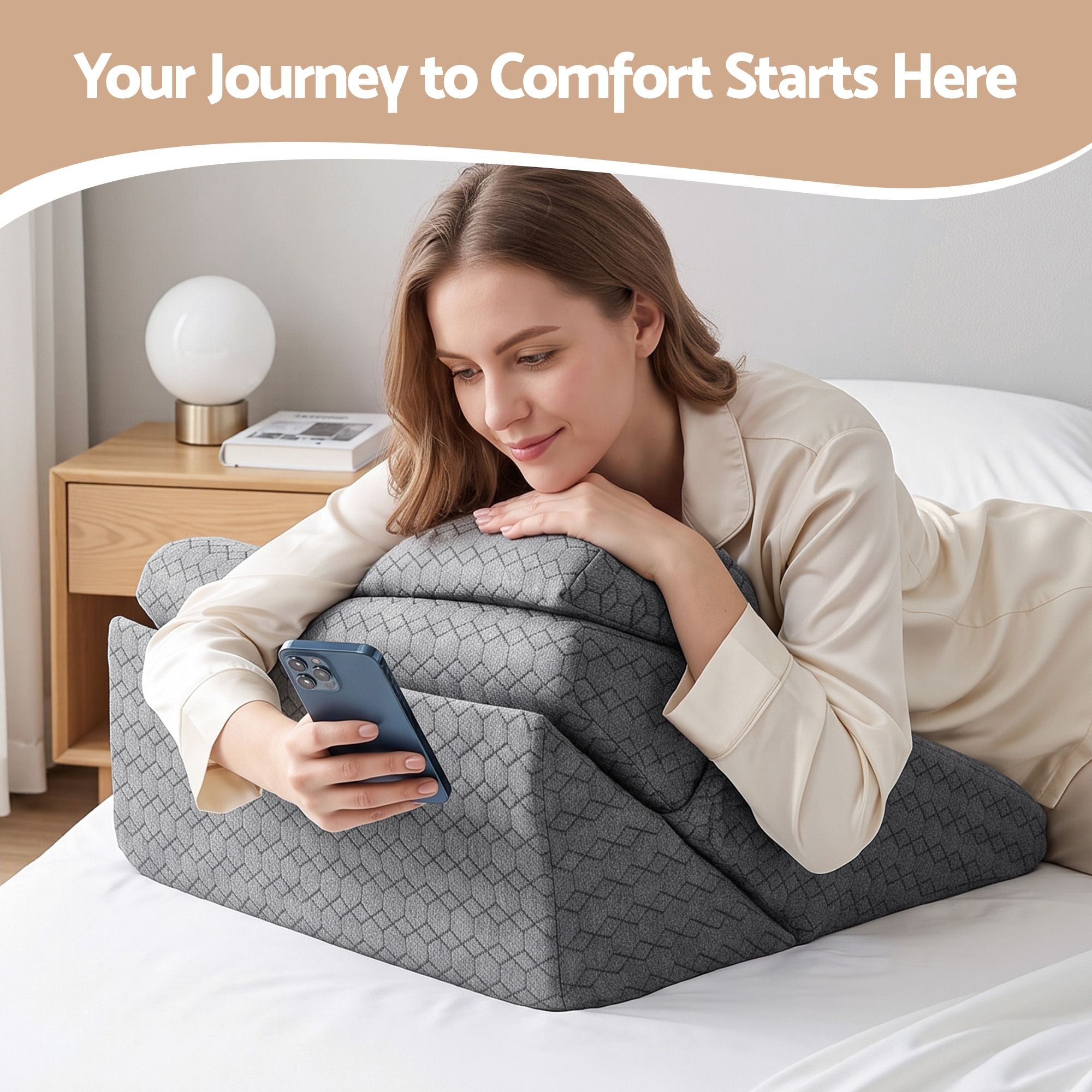 Giselle Bed Wedge Pillow for Headboard, Egg Gel Solves Night Sweats, Triangle Pillow for Reading & Sleeping, Adjustable Back & Neck Support, 30D Foam Bedworld
