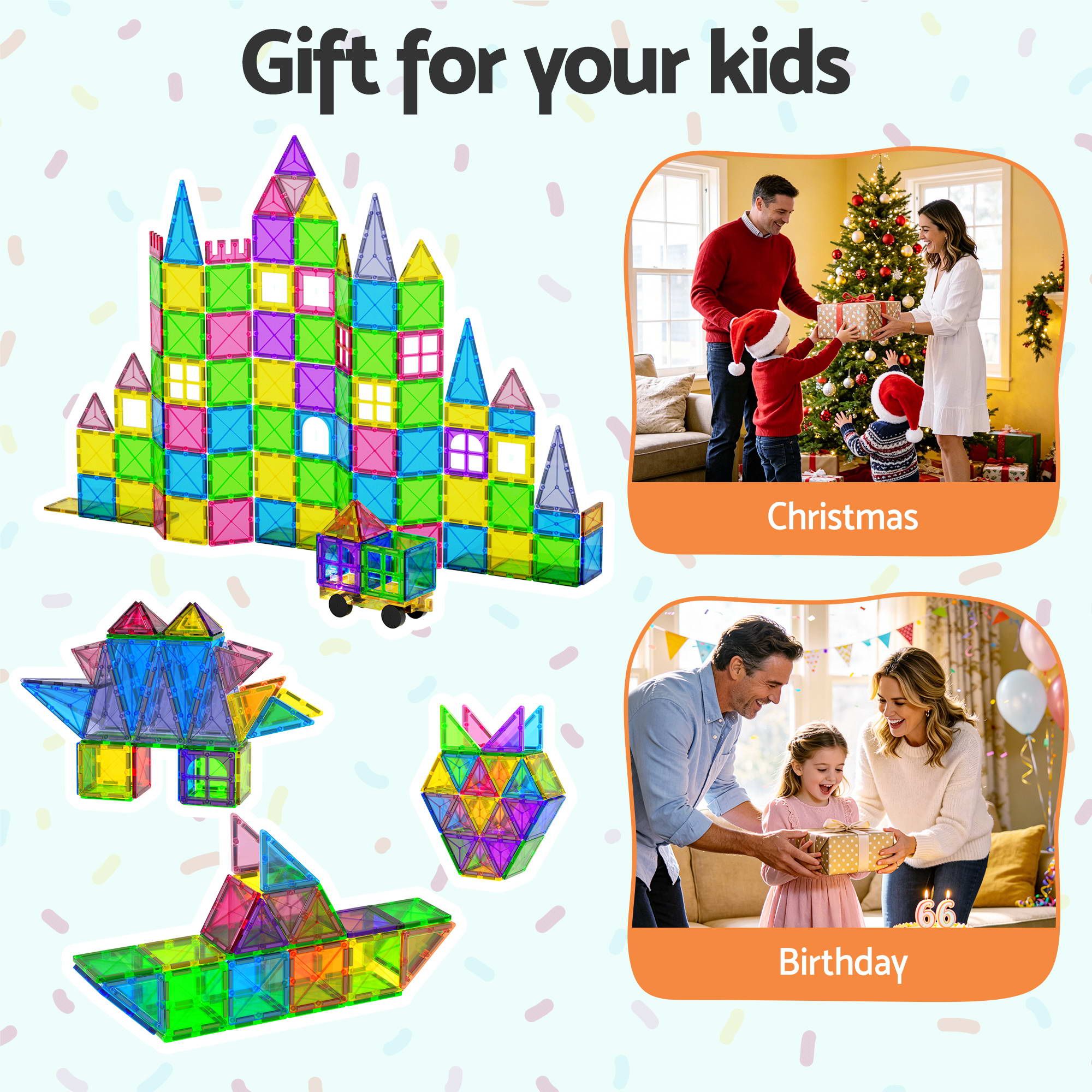 Keezi 60pcs Kids Magnetic Tiles Blocks Building Educational Toys Children Gift