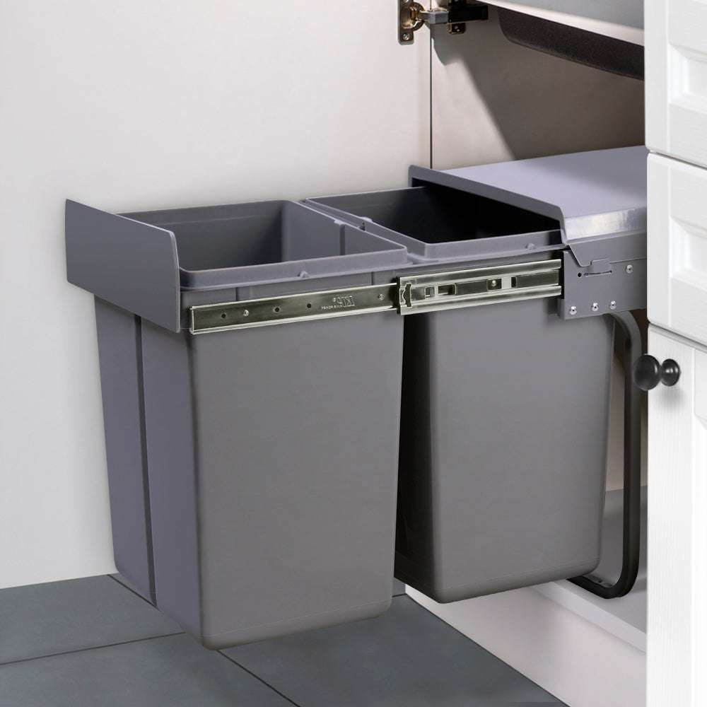 Bin Kitchen Double Basket 2X20L Grey