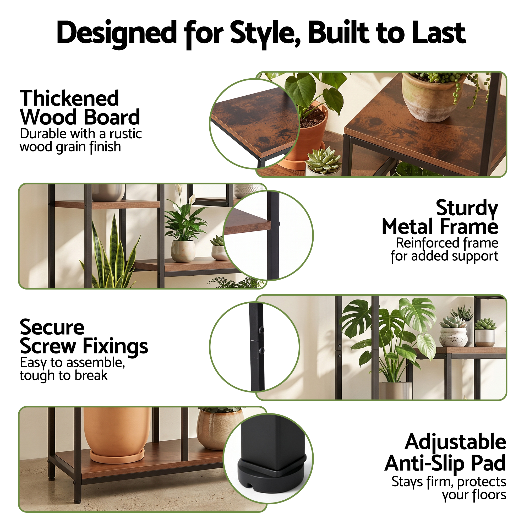 Artiss Tall Plant Stand Indoor, 6-Tier Pot Plant Shelf with Hanging Hooks, Metal & Wooden Flower Holder, Large Tiered Display Rack for Patio Garden Balcony Living Room, Indoor Outdoor Use Bedworld
