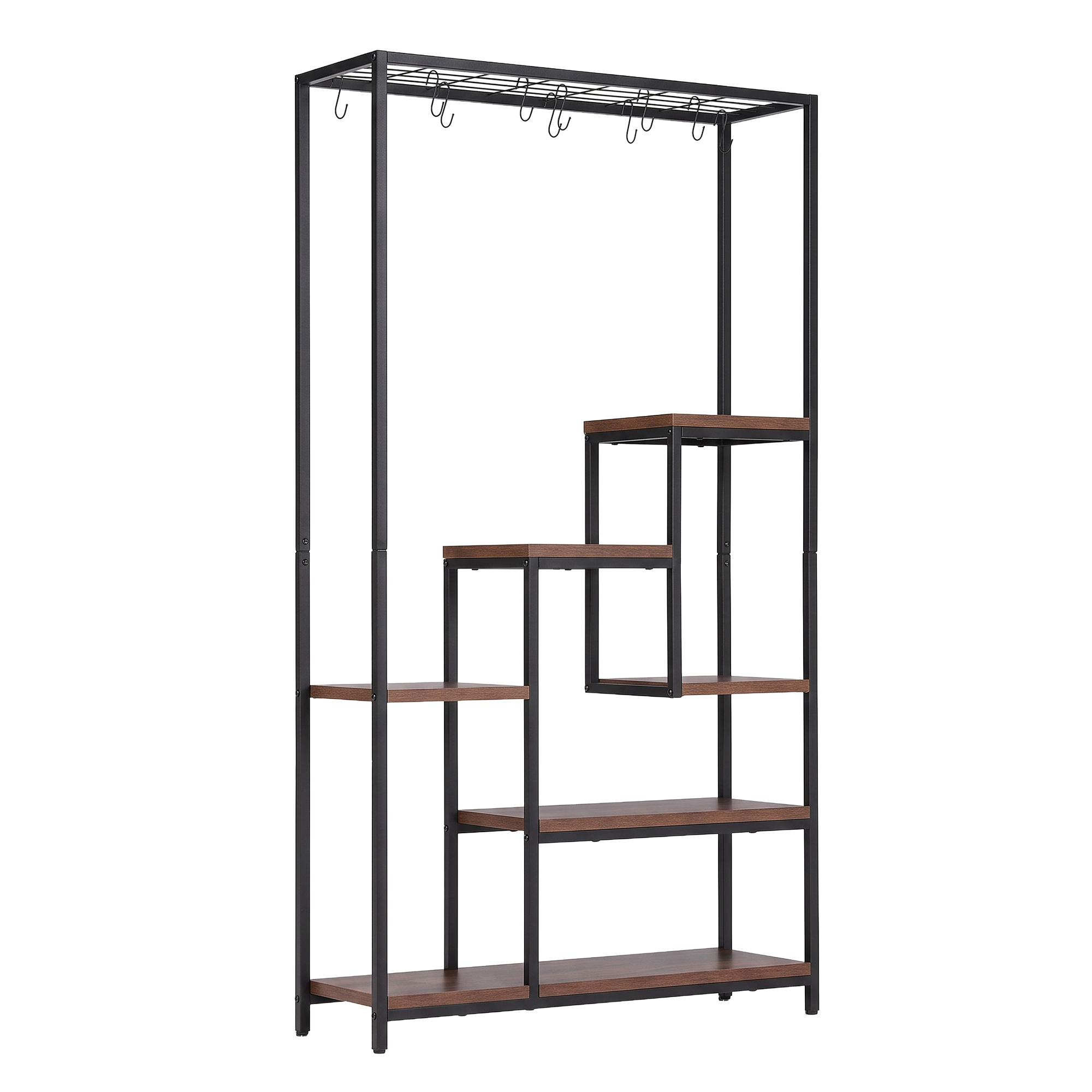 Artiss Tall Plant Stand Indoor, 6-Tier Pot Plant Shelf with Hanging Hooks, Metal & Wooden Flower Holder, Large Tiered Display Rack for Patio Garden Balcony Living Room, Indoor Outdoor Use Bedworld