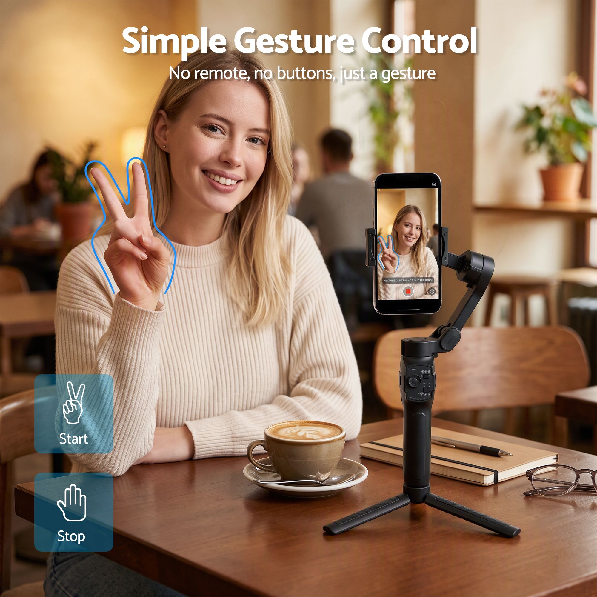 Devanti 3-Axis Gimbal Stabilizer with Tripod for Smartphone, Foldable Selfie Stick Bedworld
