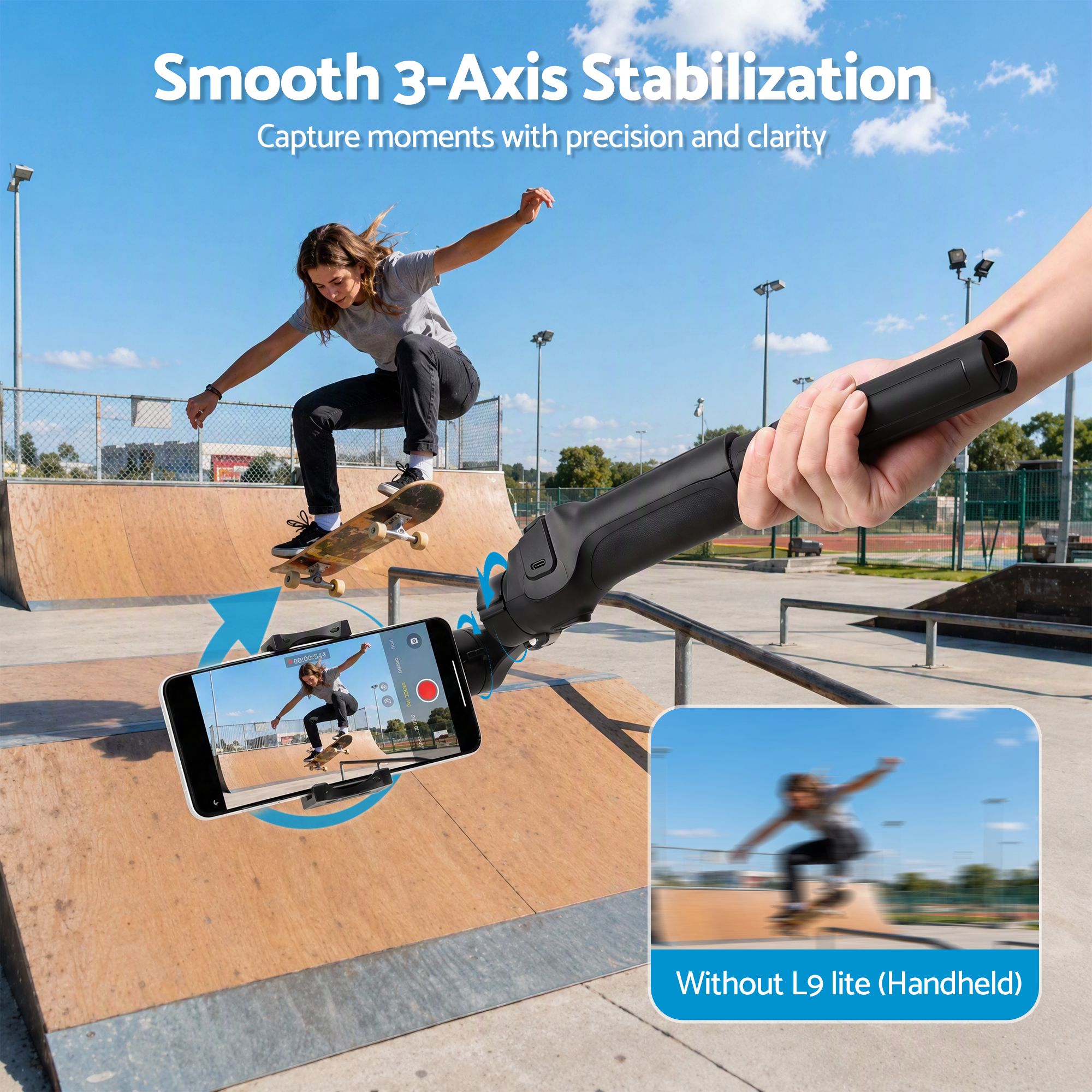 Devanti 3-Axis Gimbal Stabilizer with Tripod for Smartphone, Foldable Selfie Stick Bedworld