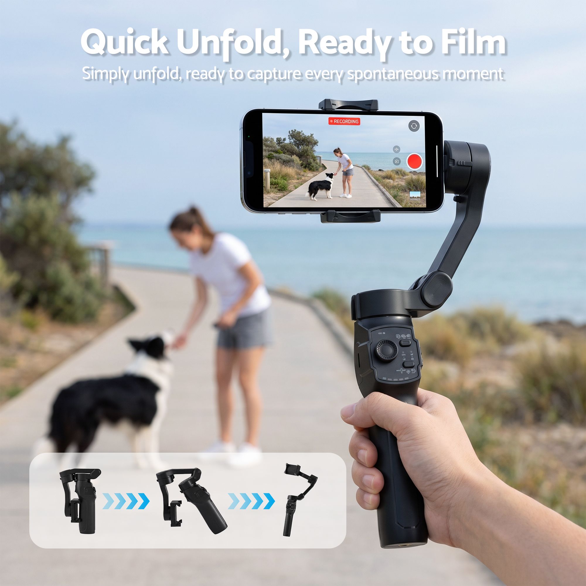 Devanti 3-Axis Gimbal Stabilizer with Tripod for Smartphone, Foldable Selfie Stick Bedworld