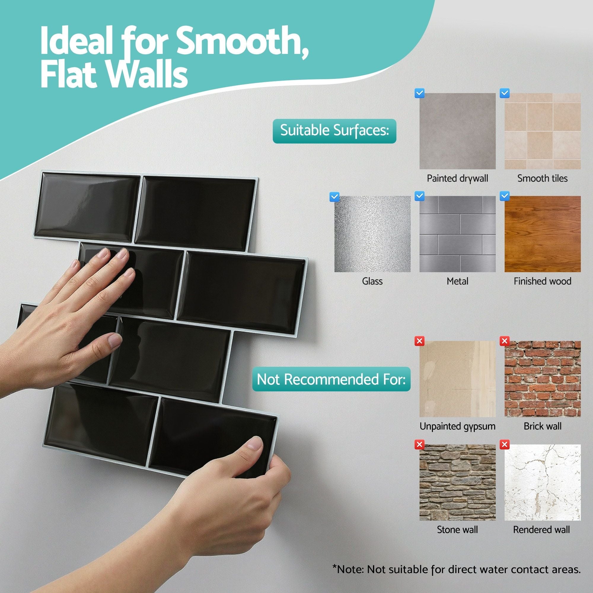 Artiss 3D Peel and Stick Wall Tiles Self Adhesive Subway Backsplash 10 Sheets, Black Bedworld