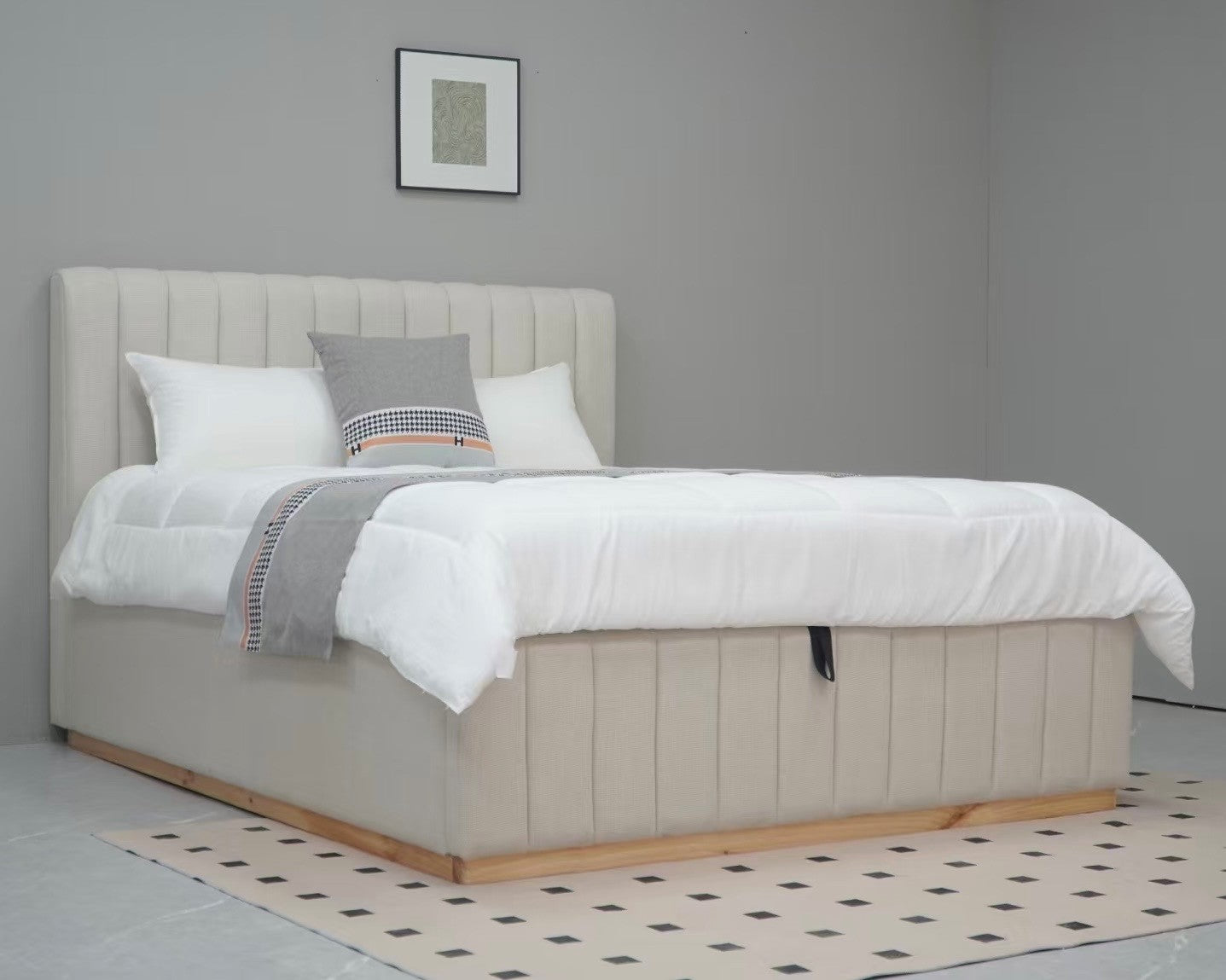 Portsea Gas Lift Storage Bed frame Beige