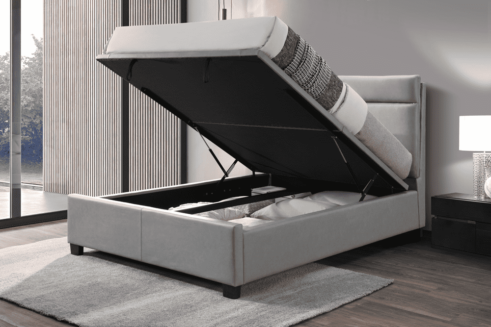 Rawen Fabric Upholstered Gas Lift Bed – Queen