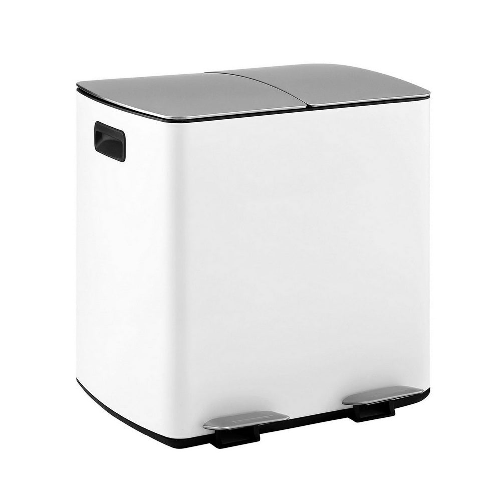 Cefito Pedal Bins Rubbish Bin Dual Compartment Waste Recycle Dustbins 40L White