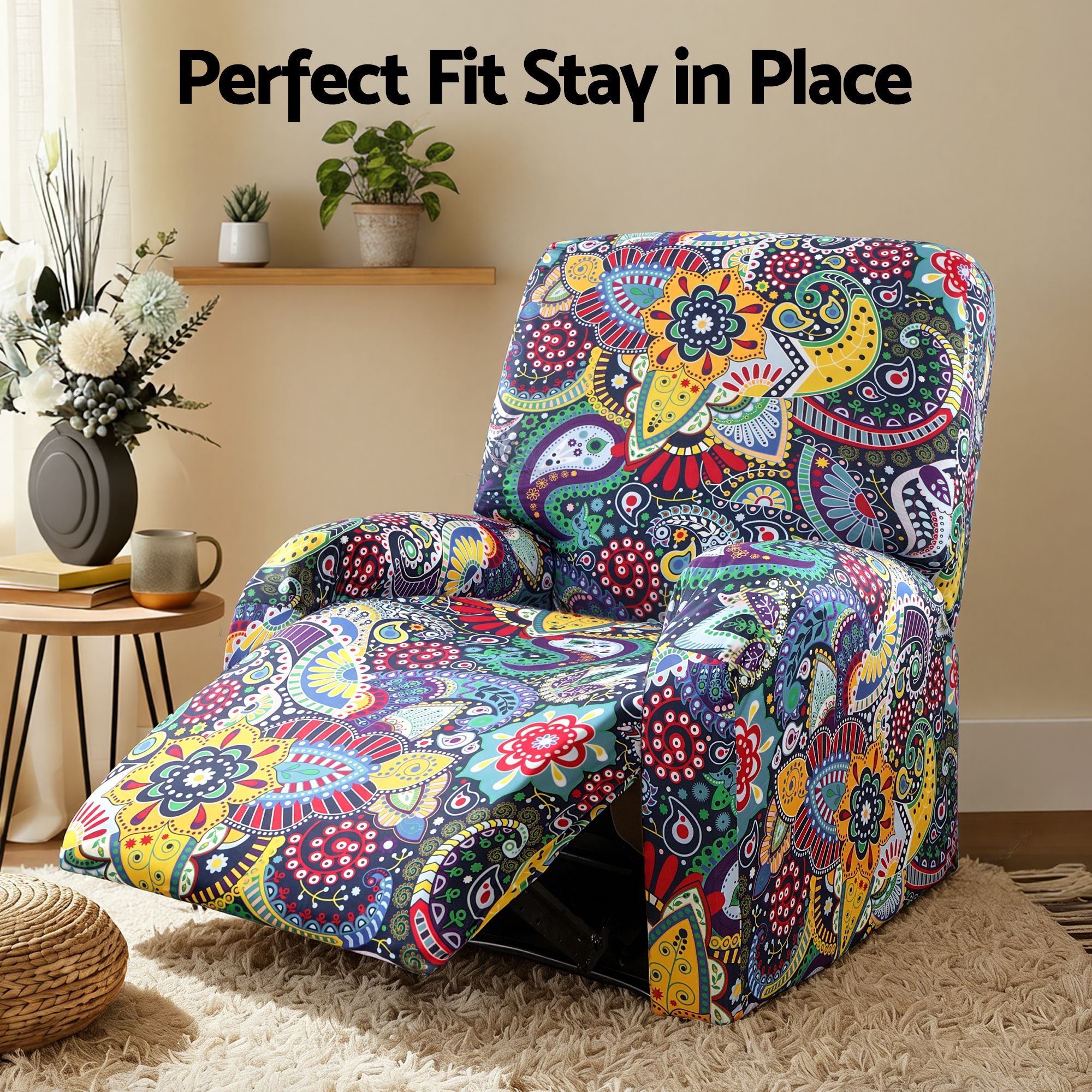 Artiss Stretch Kids Recliner Cover 4-Pieces Recliner Chair Slipcovers Printed Polyester Bedworld