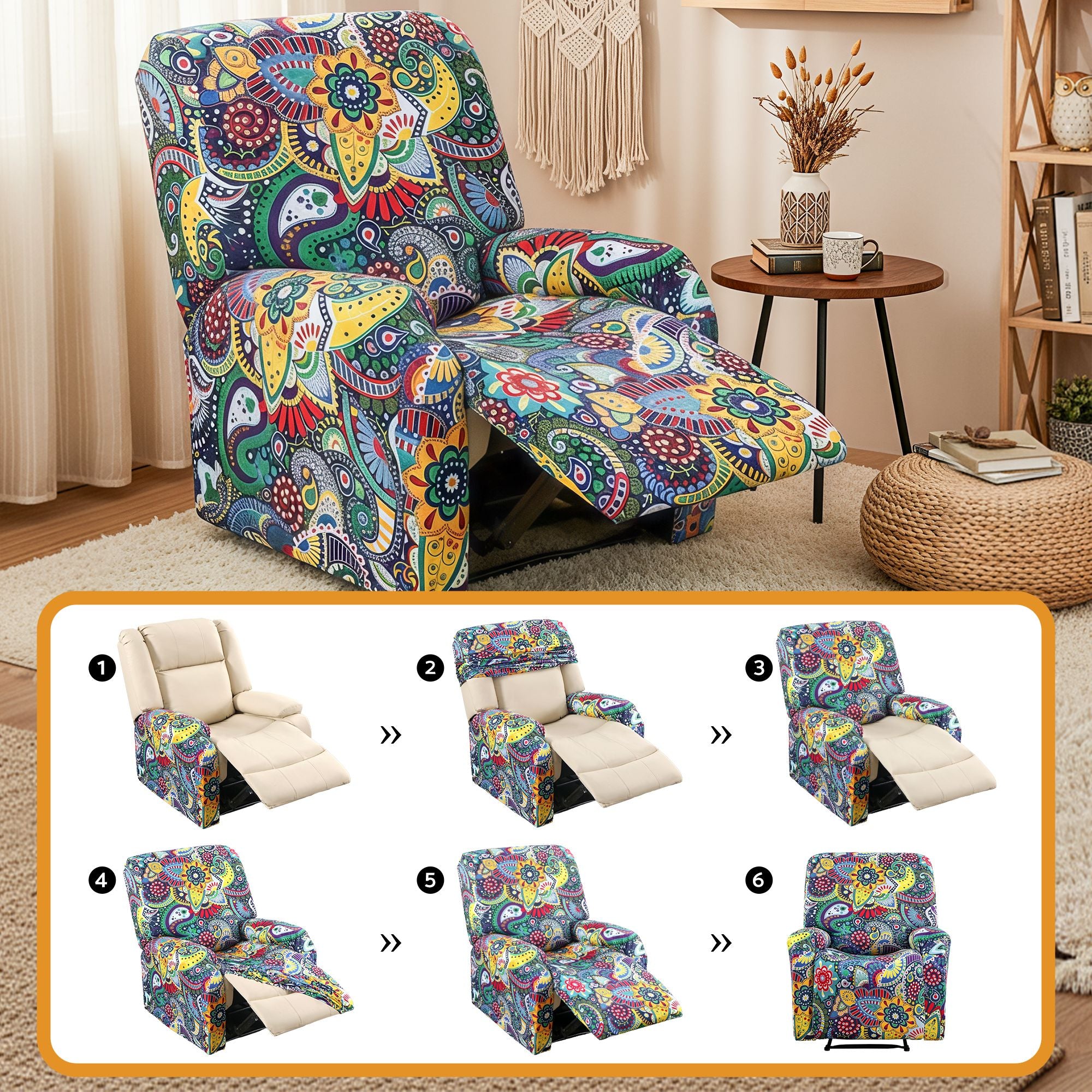 Artiss Stretch Kids Recliner Cover 4-Pieces Recliner Chair Slipcovers Printed Polyester Bedworld
